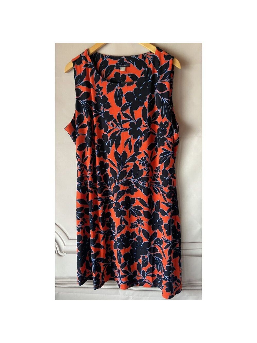 ✨Tommy Hilfiger Sleeveless Red Floral Dress Navy Leaf Print 16 NWT